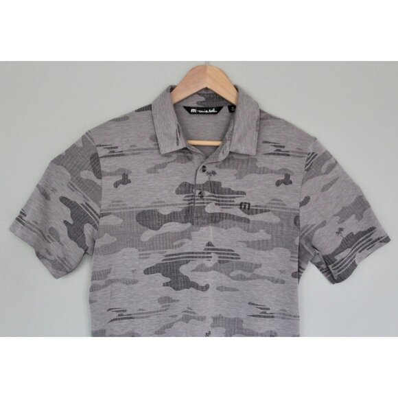 TRAVIS MATHEW Beachside Stealth Polo Shirt Gray Camo Palm Trees, Size M Medium - Picture 2 of 9